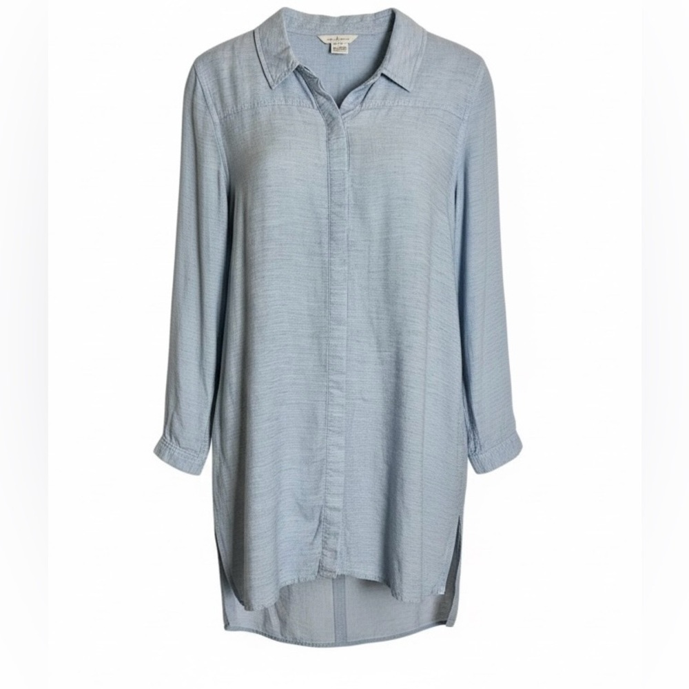French Connection Women’s Light Blue Chambray Linen Blend Button-Front Tunic